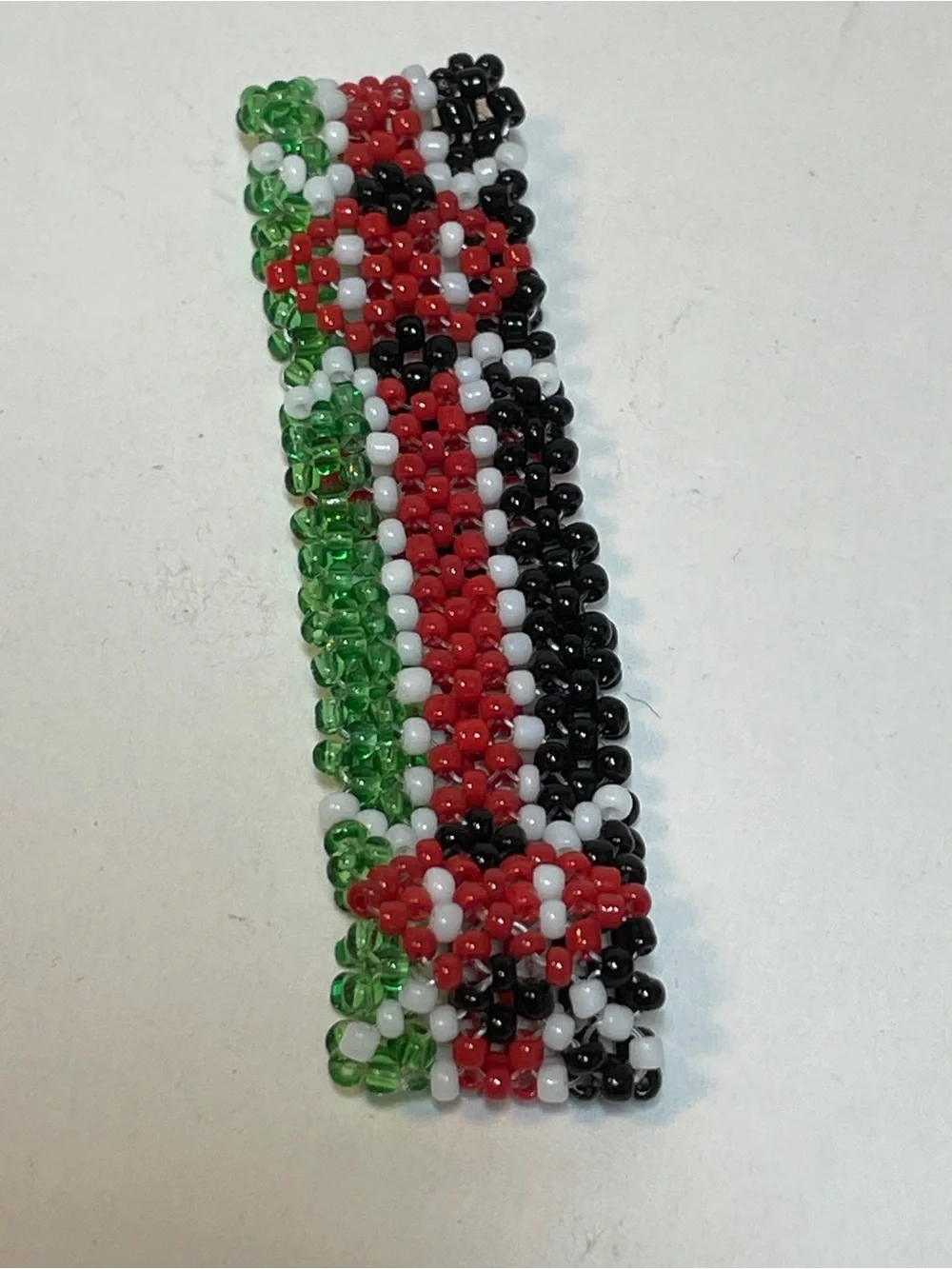 Handmade Seed Bead Slip On Bracelet Multicolor Artisan Vintage, Kenyan Flag, 7”